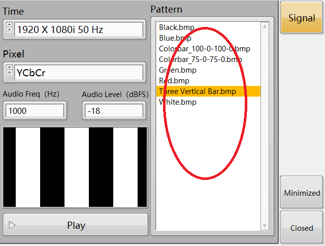 Three Vertical Bar Signal IEC62368 Three Vertical Bar Signal.RDL-100 video signal generator 5